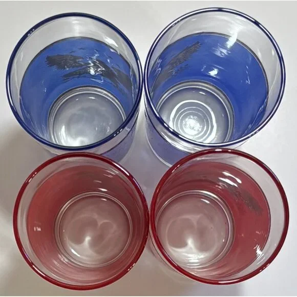 4 Vintage Patriotic Golden Eagle Collins Collectible Glasses Red Blue Americana - Picture 5 of 6